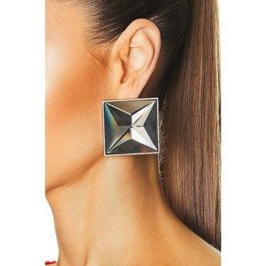 AREA Crystal Pyramid Earrings in Clear & Antique Silver diamond crystal glass